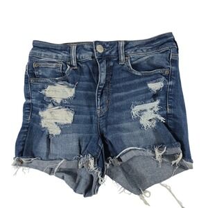 American Eagle Hi-Rise Shortie Distressed Denim Shorts Blue Women 8 12558
